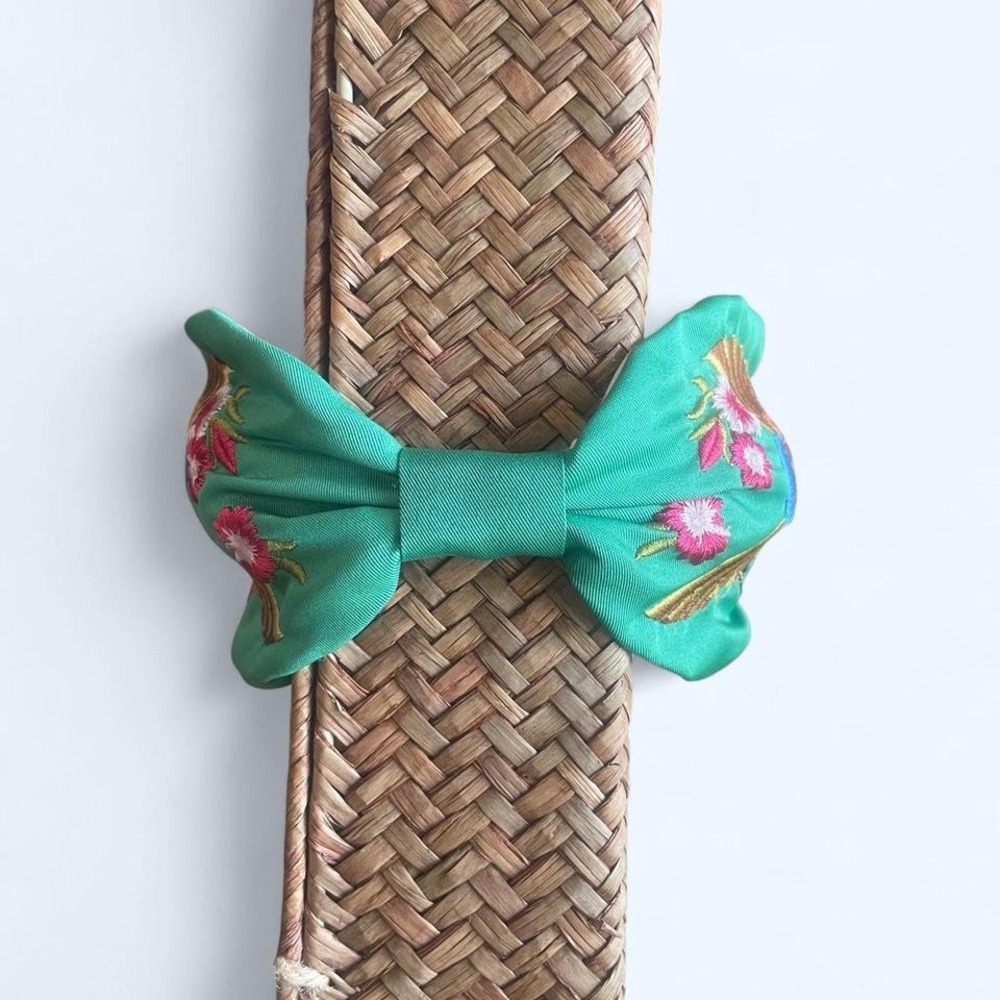 Green bird embroidered boho headband - Picture 4 of 7